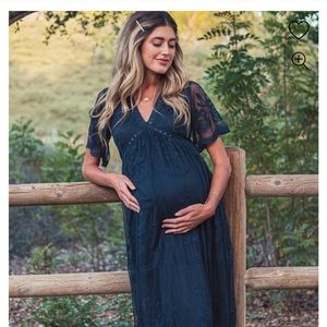 Blue Lace Overlay Maternity Dress